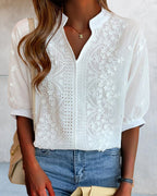 Women's V-Neck Long Sleeve Blouse – Puff Sleeve Relaxed Blouse