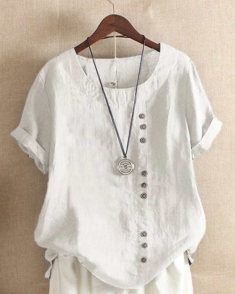 Women's Short Sleeve Button Blouse – Relaxed Button Detail Blouse