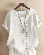 Women's Short Sleeve Button Blouse – Relaxed Button Detail Blouse