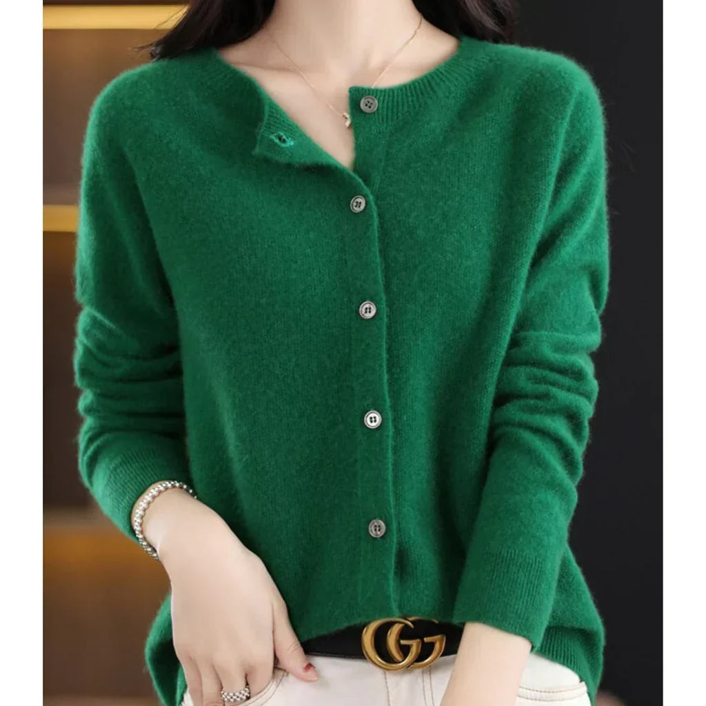 Women's Round Neck Button Cardigan – Classic Long Sleeve Cardigan