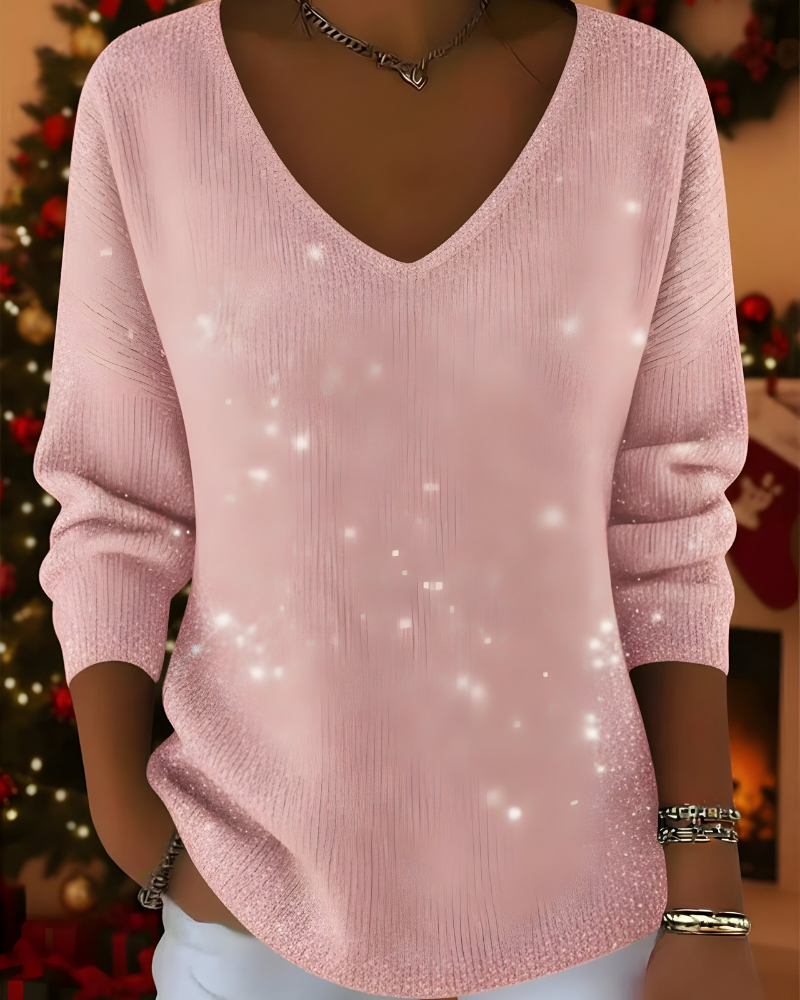 Women's Shimmer Ribbed Sweater – Glitter Long Sleeve Knit Pullover