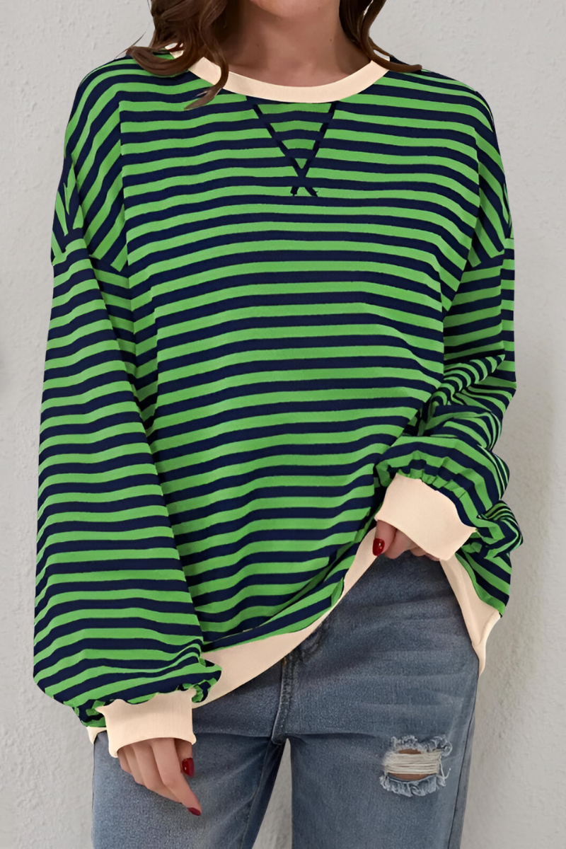 Women's Crew Neck Striped Sweatshirt – Long Sleeve Casual Pullover