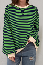 Women's Crew Neck Striped Sweatshirt – Long Sleeve Casual Pullover