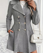 Women's Pleated Long Coat – Tailored Button Front Winter Overcoat