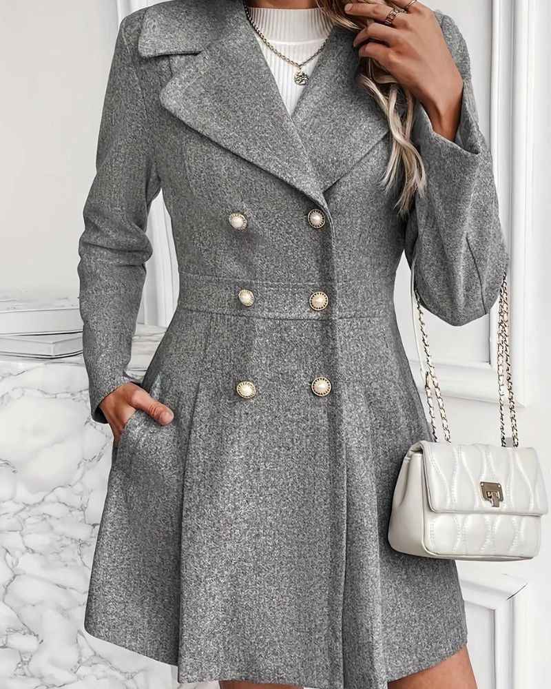Women's Pleated Long Coat – Tailored Button Front Winter Overcoat