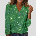 Women's Sparkle Party Blouse – Sequin V-Neck Long Sleeve Blouse