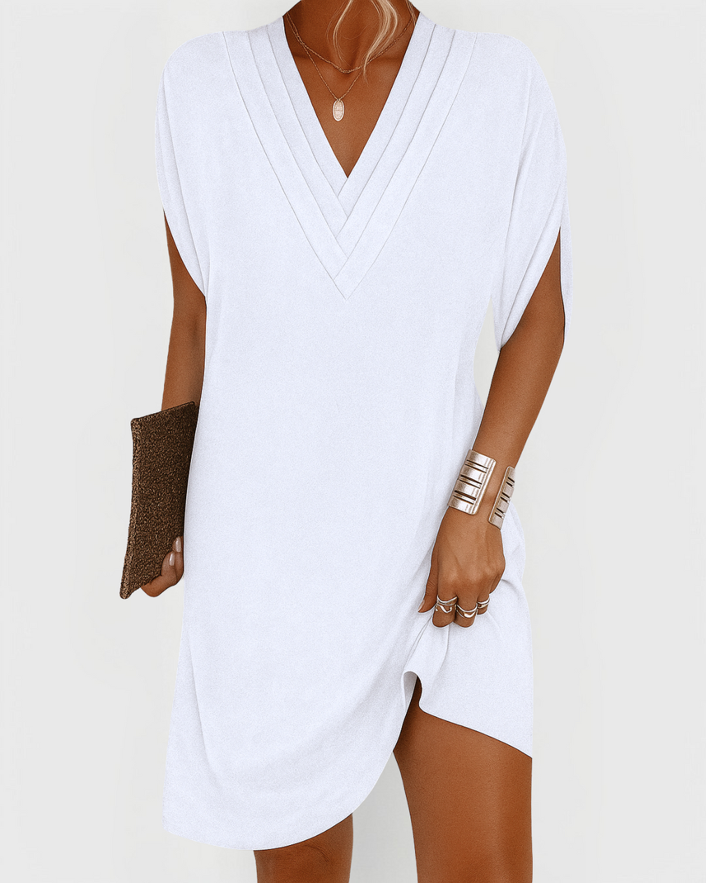 Women's V-Neck Summer Dress – A-Line Flowy Everyday Dress
