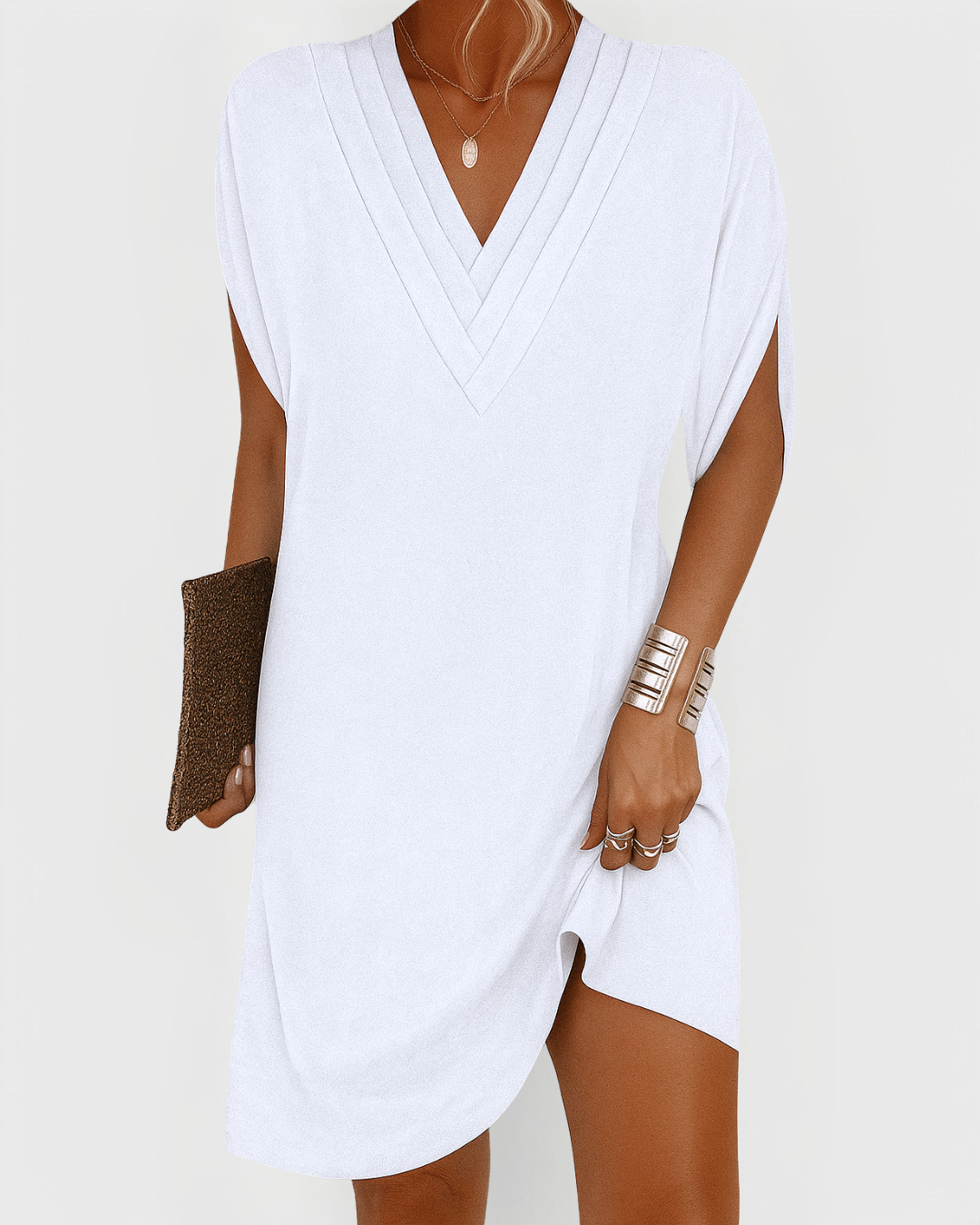 Women's V-Neck Summer Dress – A-Line Flowy Everyday Dress