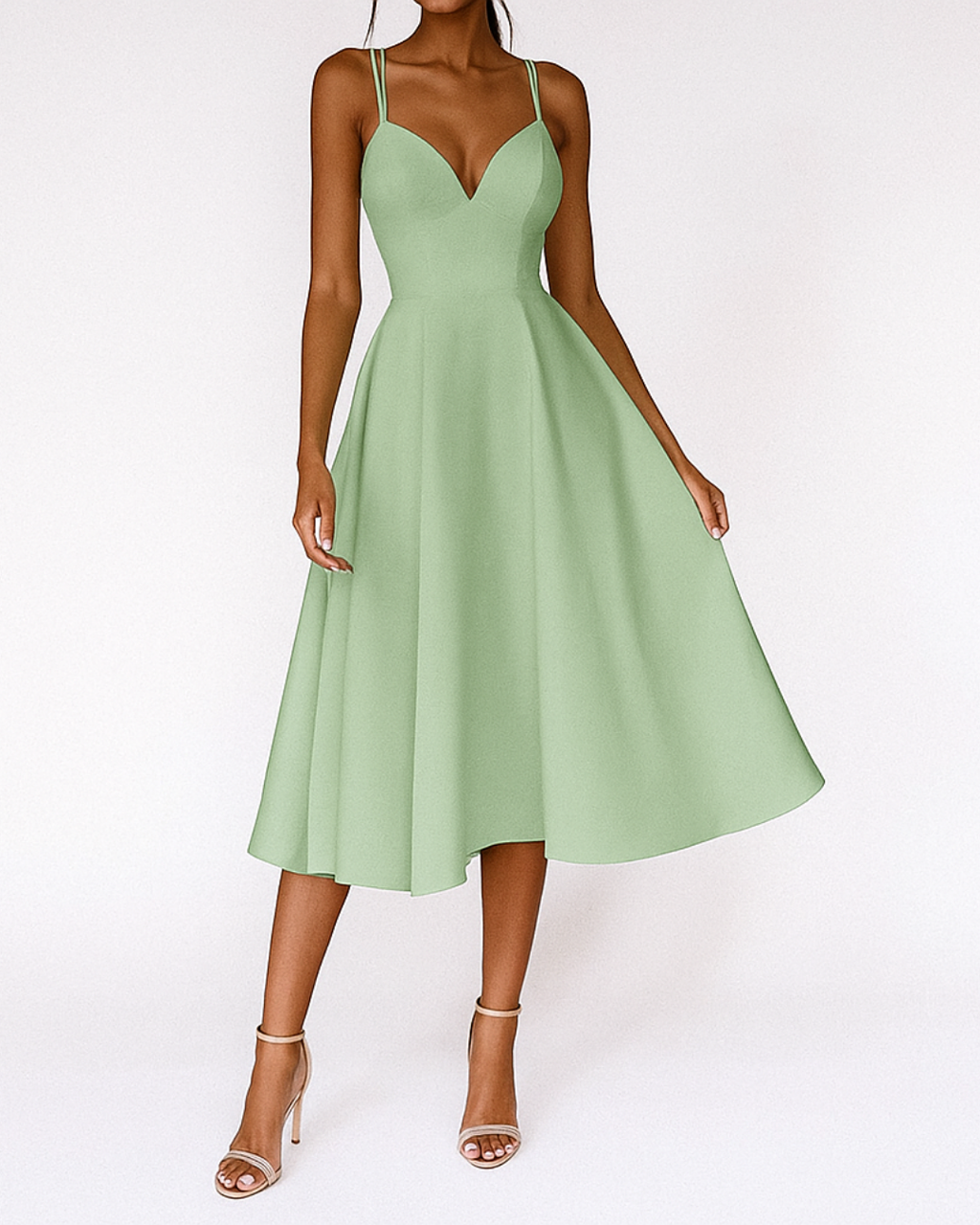 Women's Wedding Guest Strappy Midi Dress – Flowy Formal Occasion Dress