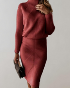 Women's Turtleneck Midi Skirt Set – Fitted Long Sleeve Two-Piece Set