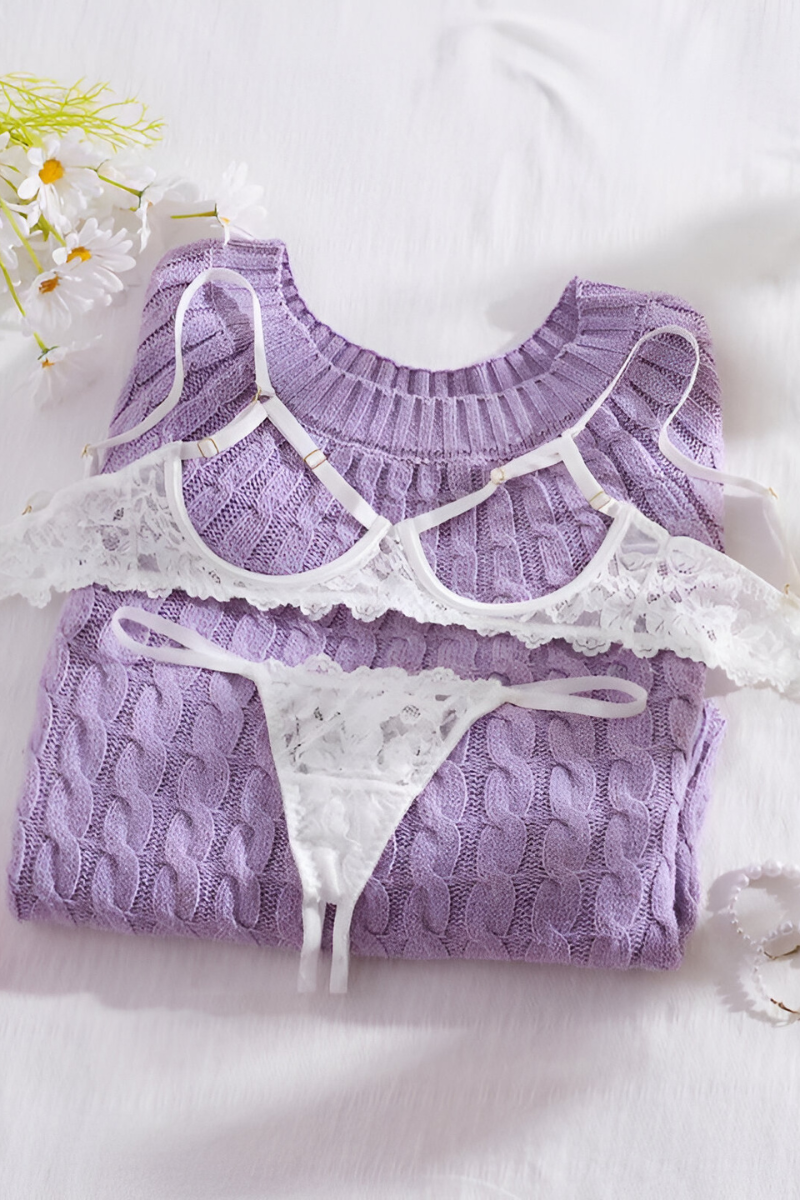 Women's Deep Plunge Lingerie Set – Lace Bra & Matching Brief Set
