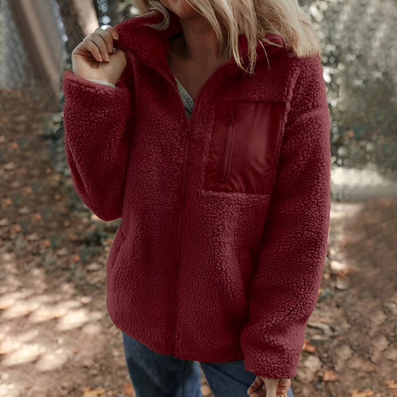 Women's Teddy Fleece Jacket – Zip-Up Stand Collar Winter Jacket