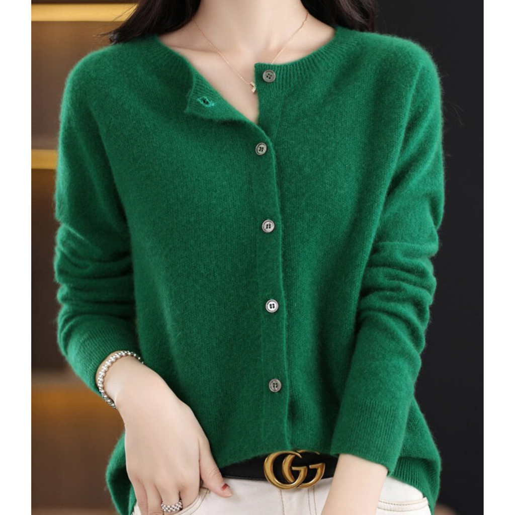 Women's Button Front Crew Neck Cardigan – Long Sleeve Knit Cardigan