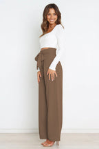Women's Bow Tie Paperbag Waist Pants – High Rise Wide Leg Trousers