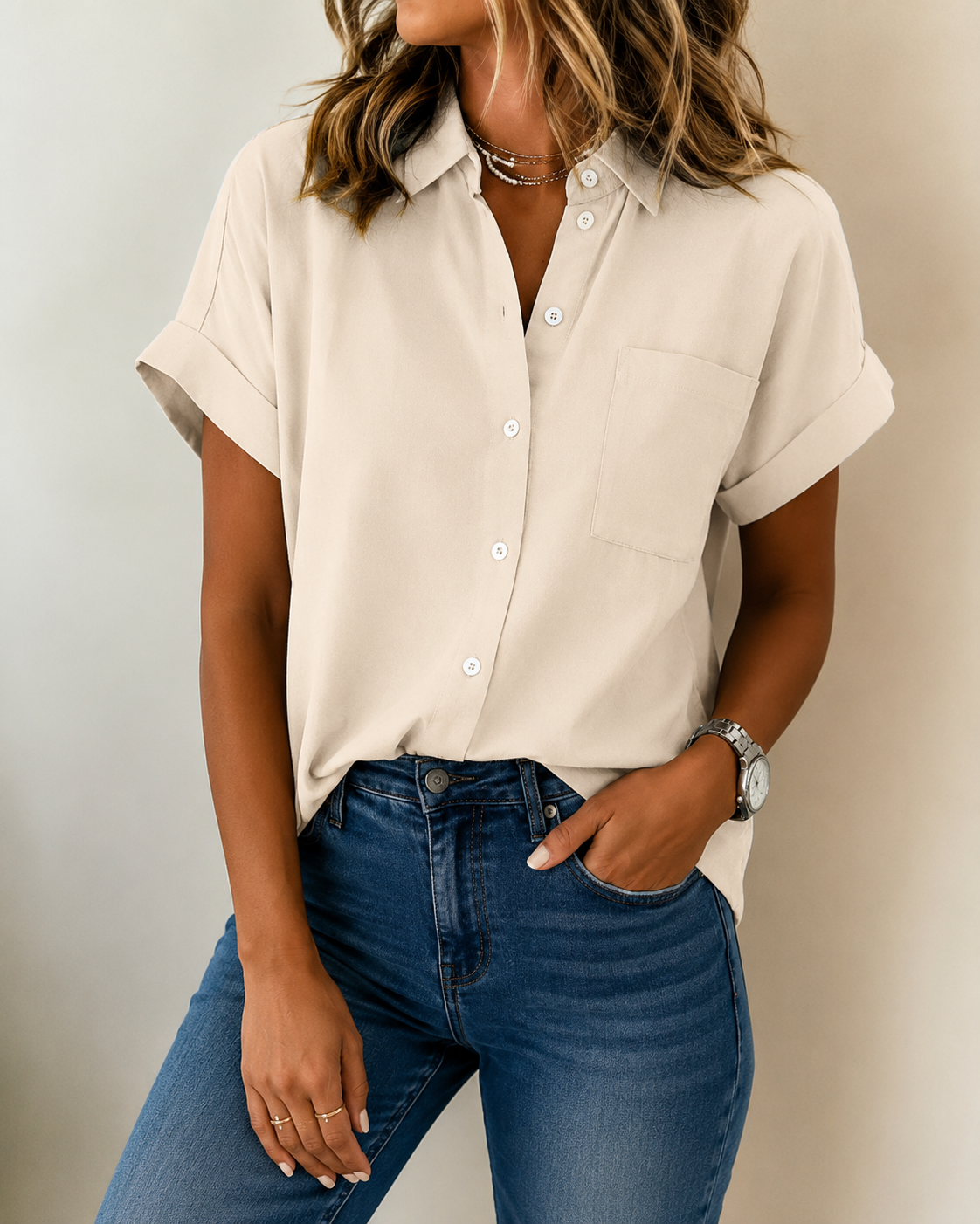 Women's Relaxed Button Blouse – Flowy Everyday Shirt Blouse