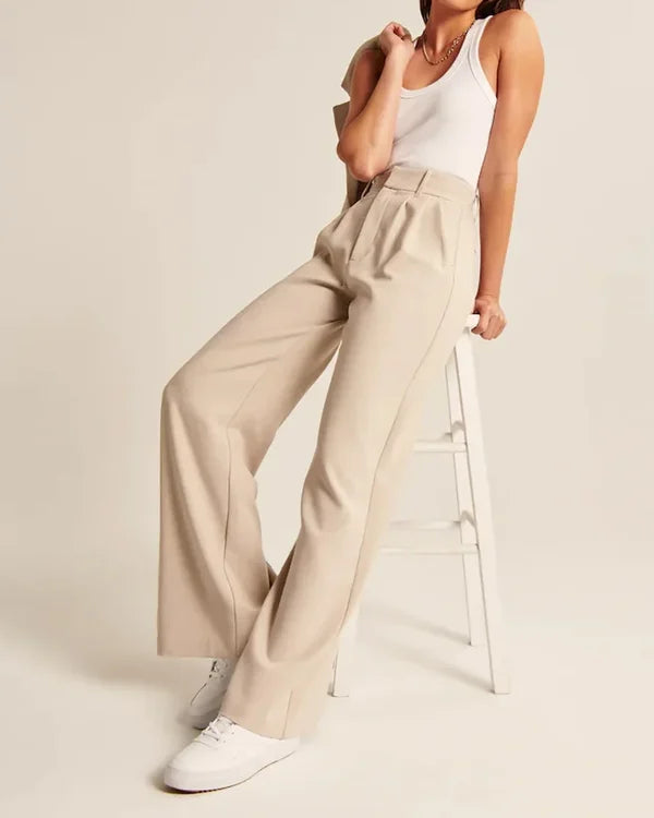 Women's Pleated Wide Leg Pants – High Waist Flowy Dress Trousers