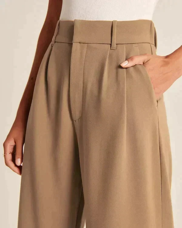Women's Pleated Wide Leg Pants – High Waist Flowy Dress Trousers