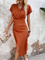 Women's V-Neck Cutout Midi Dress – Wrap Front Fitted Cocktail Dress