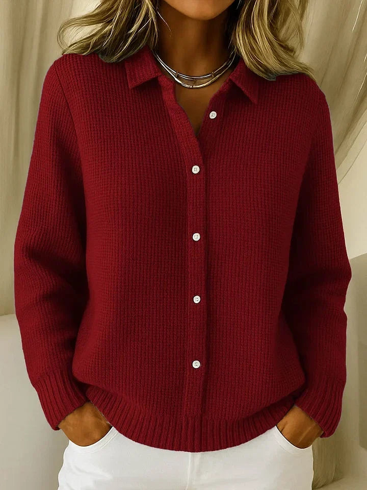 Women's Textured Collared Sweater – Long Sleeve Knit Pullover