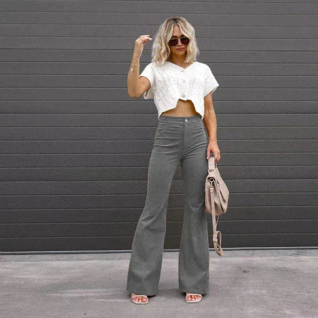 Women's Long Flared High Waist Pants – Retro Style Casual Trousers