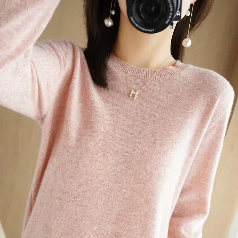 Women's Crew Neck Knit Sweater – Lightweight Long Sleeve Sweater