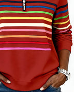 Women's High Neck Zip Sweater – Striped Zip Front Pullover