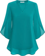 Women's V-Neck Loose Sleeve Blouse – Wide Sleeve Flowy Casual Blouse