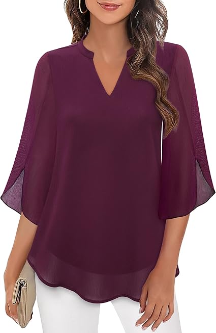 Women's V-Neck Loose Sleeve Blouse – Wide Sleeve Flowy Casual Blouse