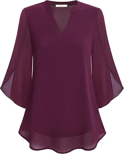 Women's V-Neck Loose Sleeve Blouse – Wide Sleeve Flowy Casual Blouse