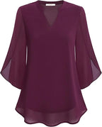 Women's V-Neck Loose Sleeve Blouse – Wide Sleeve Flowy Casual Blouse