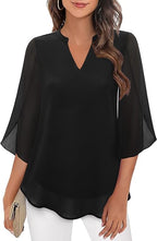 Women's V-Neck Loose Sleeve Blouse – Wide Sleeve Flowy Casual Blouse
