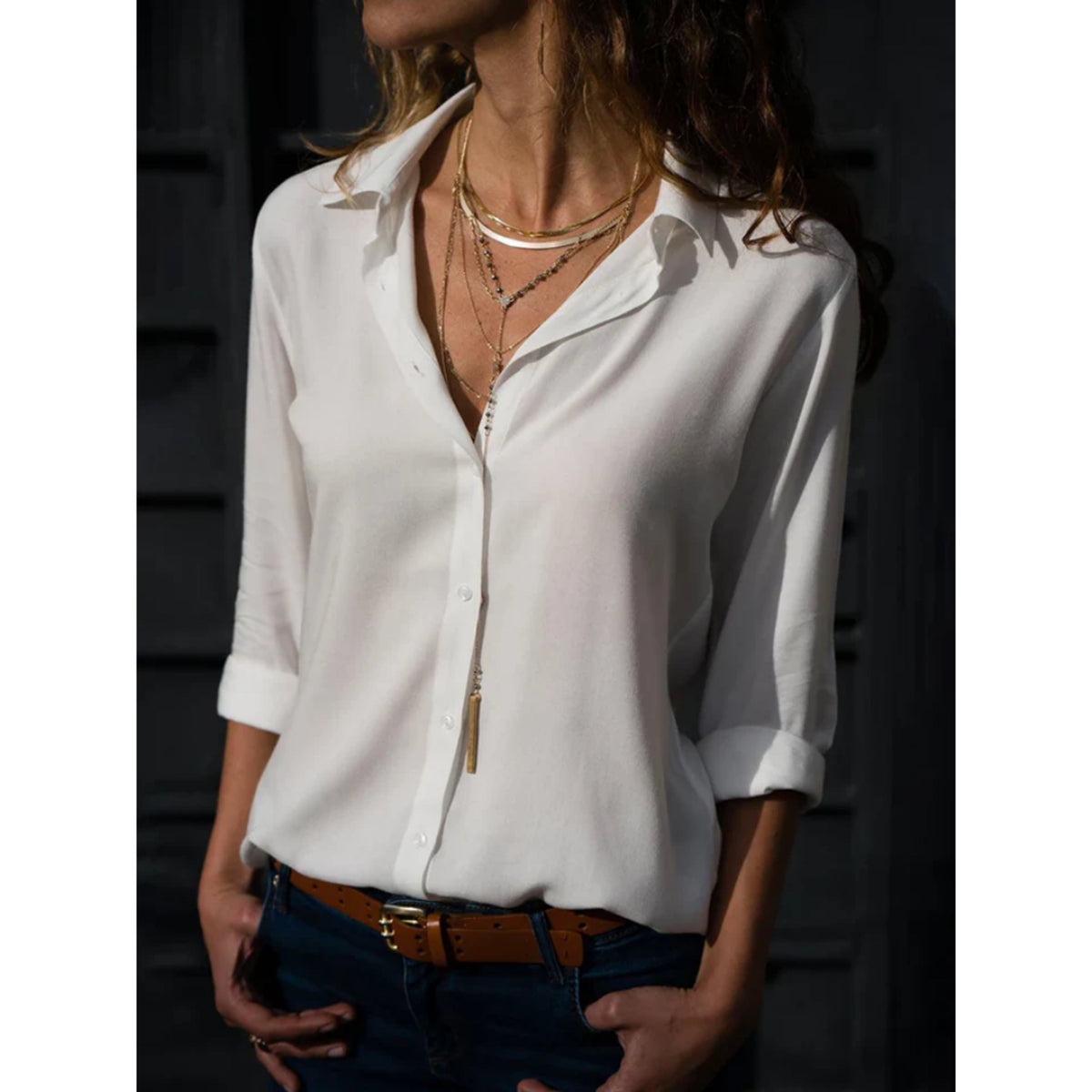Women's Tailored Button Front Blouse – Long Sleeve Office Work Blouse