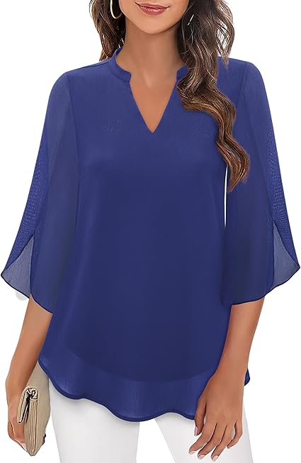 Women's V-Neck Loose Sleeve Blouse – Wide Sleeve Flowy Casual Blouse