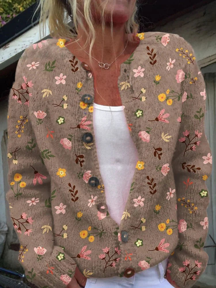 Women's Floral Button Cardigan – Patterned Long Sleeve Cardigan