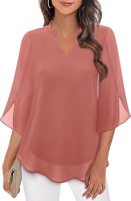 Women's V-Neck Loose Sleeve Blouse – Wide Sleeve Flowy Casual Blouse