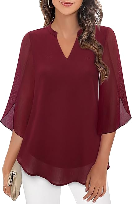 Women's V-Neck Loose Sleeve Blouse – Wide Sleeve Flowy Casual Blouse