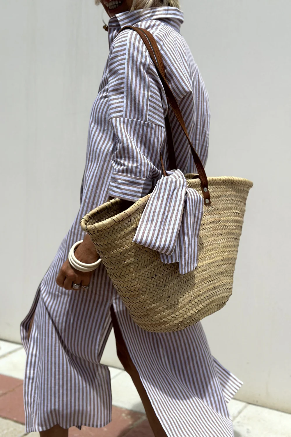 Women's Striped Summer Midi Dress – Flowy Relaxed Day Dress