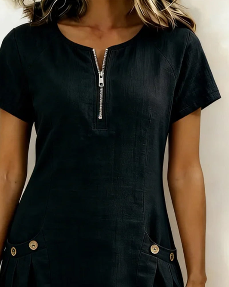 Women's A-Line Zip Front Dress – Flared Day Dress