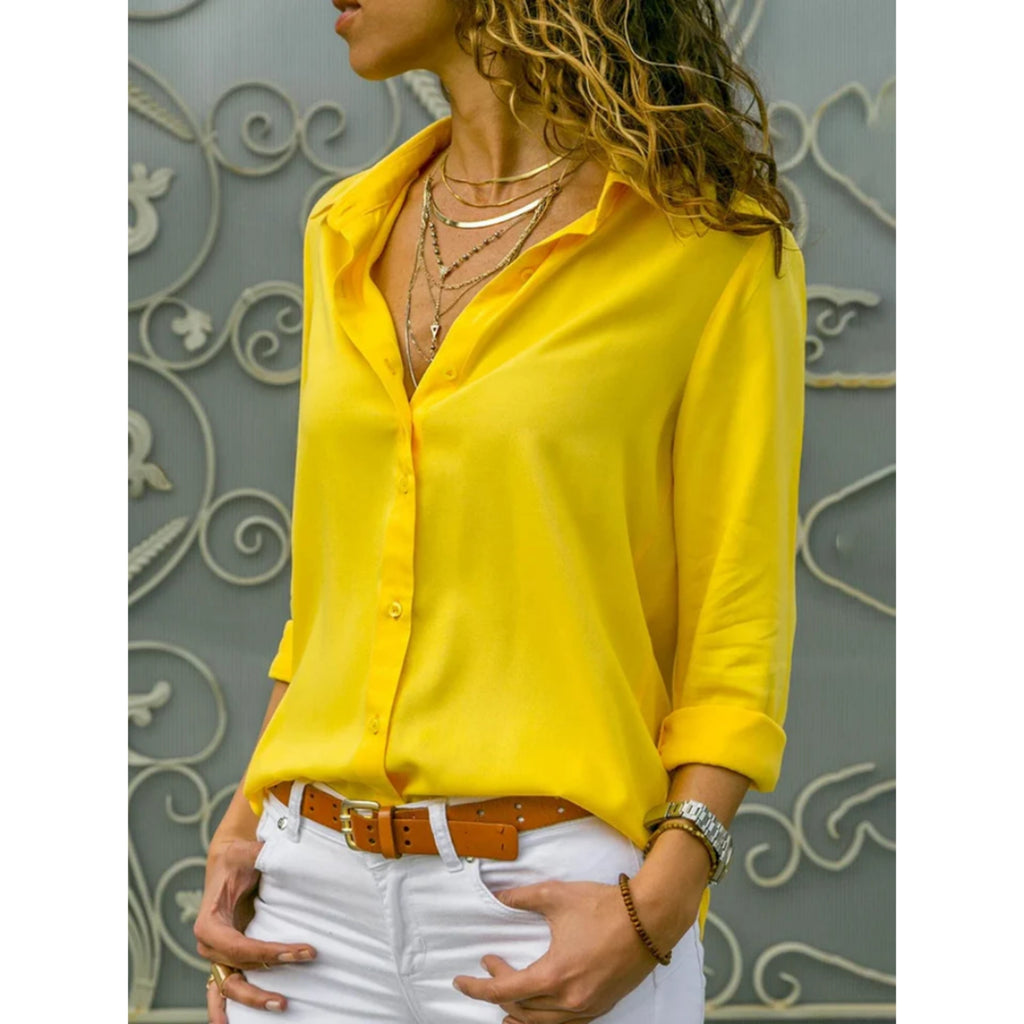 Women's Tailored Button Front Blouse – Long Sleeve Office Work Blouse