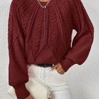 Women's Cable Knit Winter Sweater – Statement Lantern Sleeve Sweater