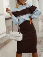 Women's Ribbed Knit Skirt Set – High Neck Sweater Co-Ord