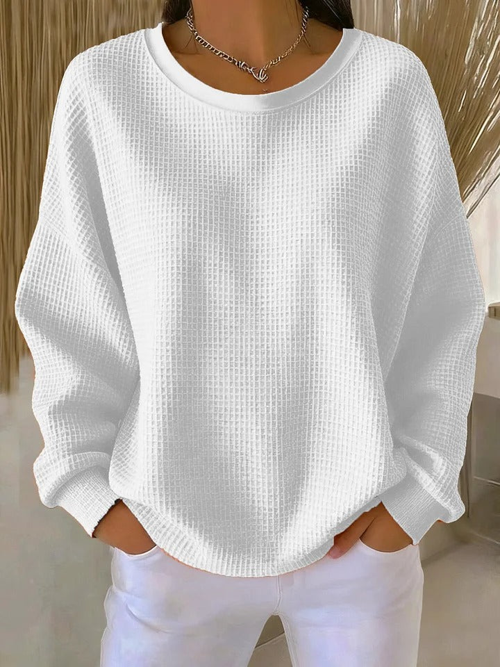 Women's Relaxed Textured Sweater – Everyday Long Sleeve Pullover