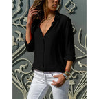 Women's Tailored Button Front Blouse – Long Sleeve Office Work Blouse