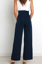 Women's Bow Tie Paperbag Waist Pants – High Rise Wide Leg Trousers