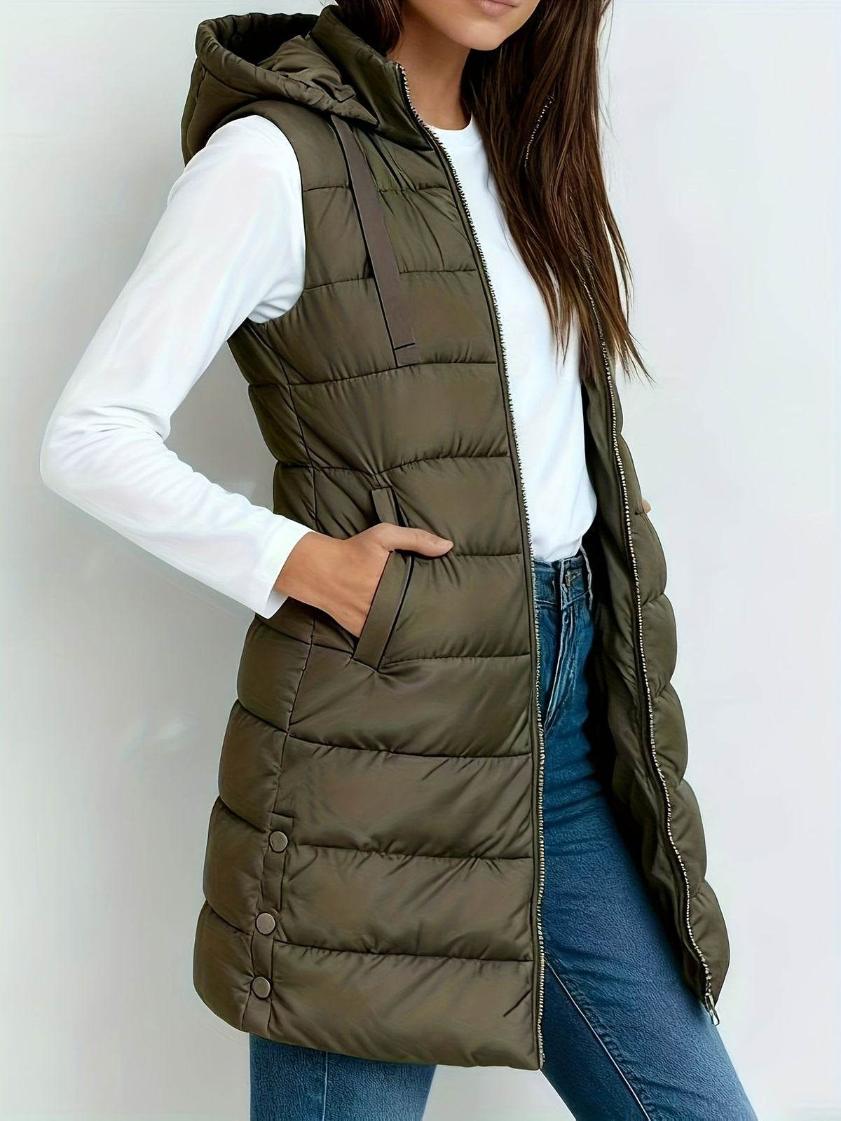 Women's Long Puffer Vest – Sleeveless Quilted Winter Gilet