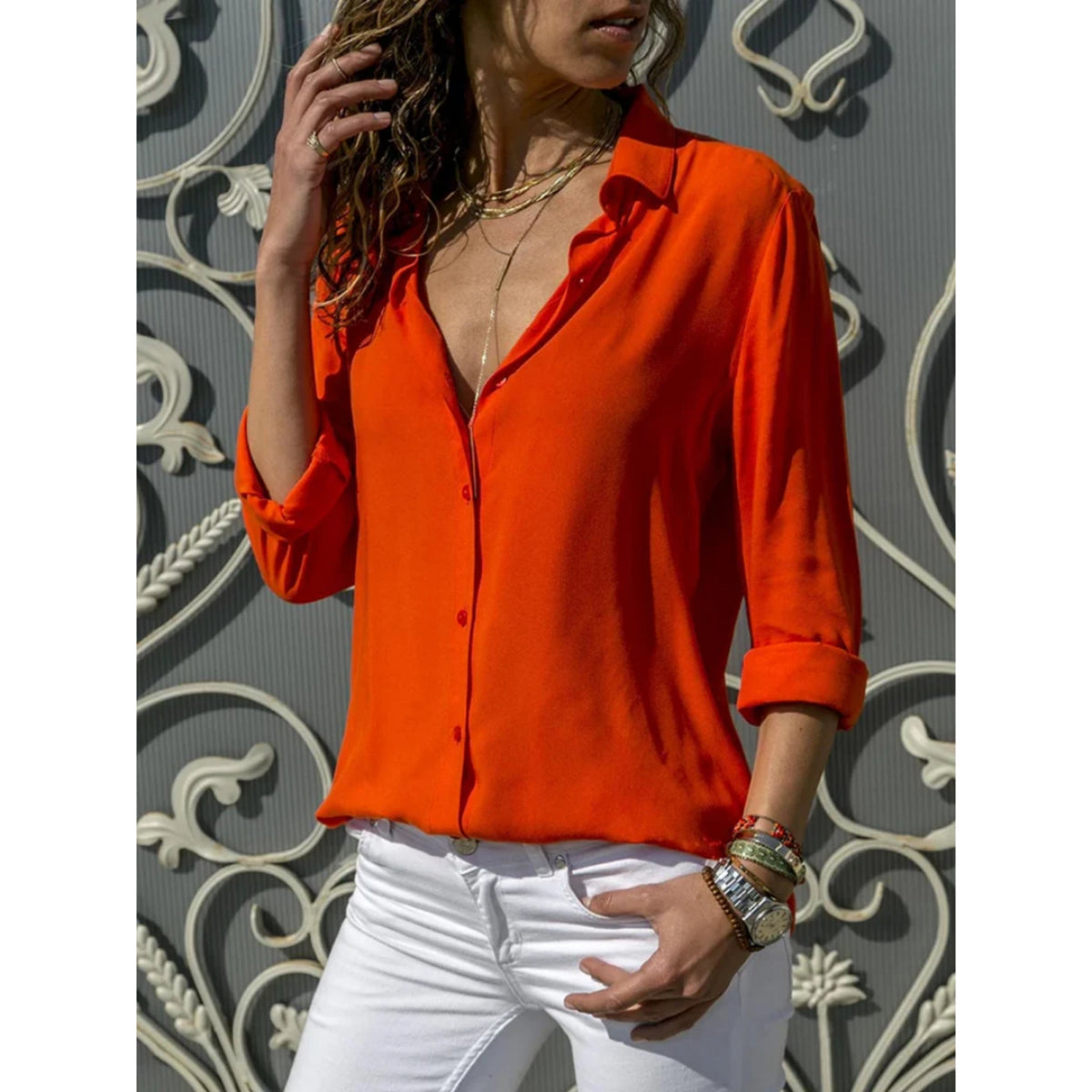 Women's Tailored Button Front Blouse – Long Sleeve Office Work Blouse