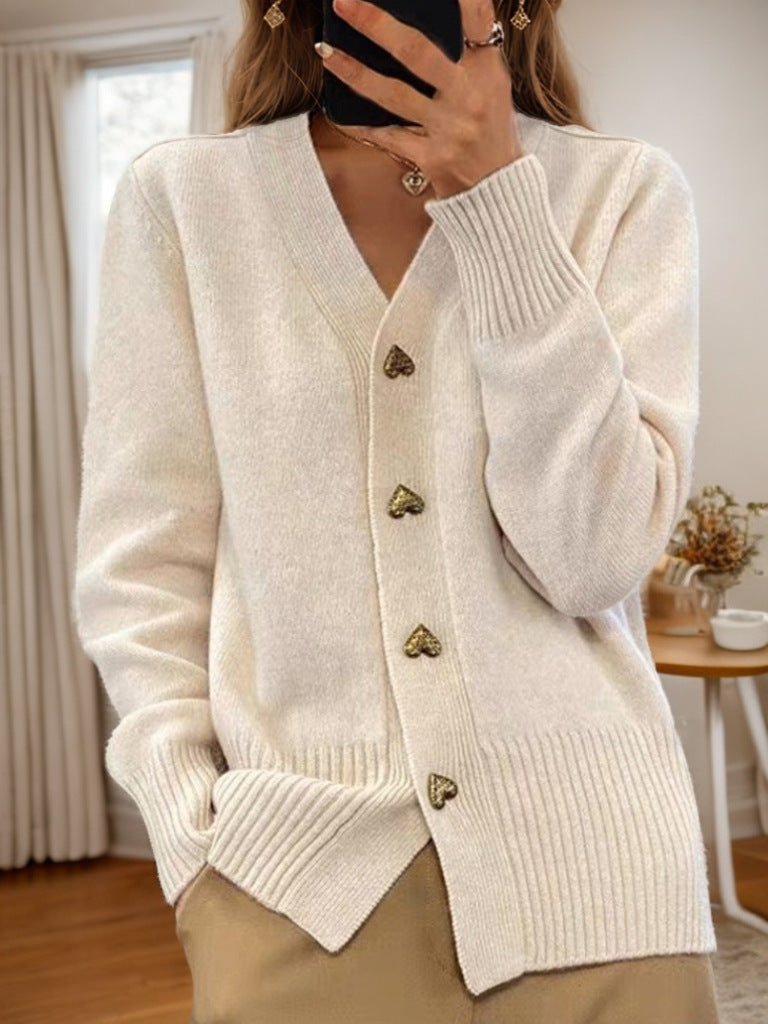 Women's Heart Button Cardigan – Long Sleeve Knit Cardigan