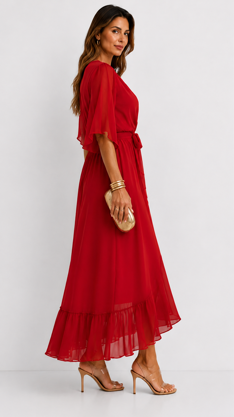 Women's Belted Wrap Dress – V-Neck Defined Waist Occasion Dress