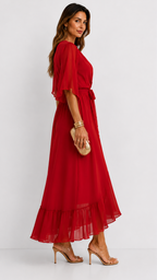 Women's Tie Waist V-Neck Wrap Dress – Flowy Cocktail Occasion Dress