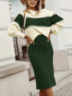 Women's Ribbed Knit Skirt Set – High Neck Sweater Co-Ord